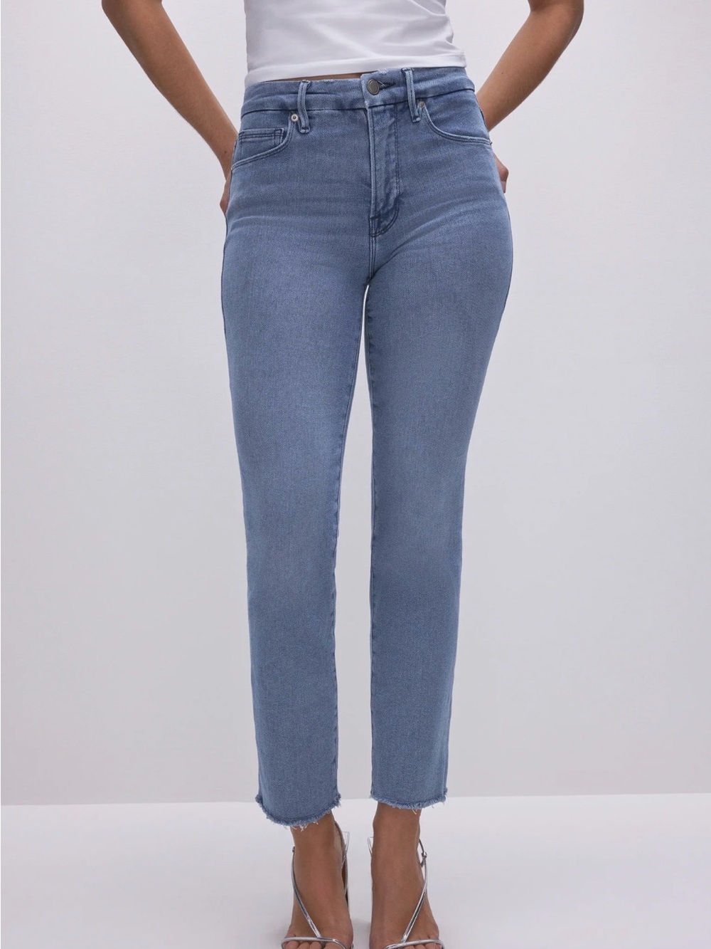Good American High-Rise Good Legs Straight Jeans in Light Blue - Picture 3 of 7